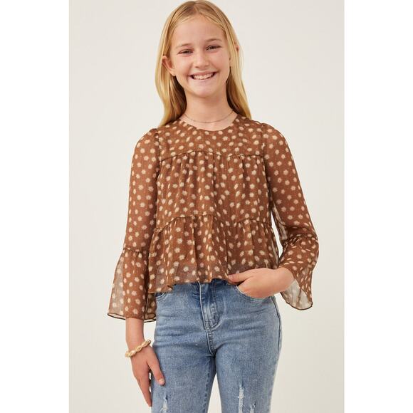 HAYDEN Daisy Floral Print Tiered Chiffon Top Girls Large - Picture 1 of 4
